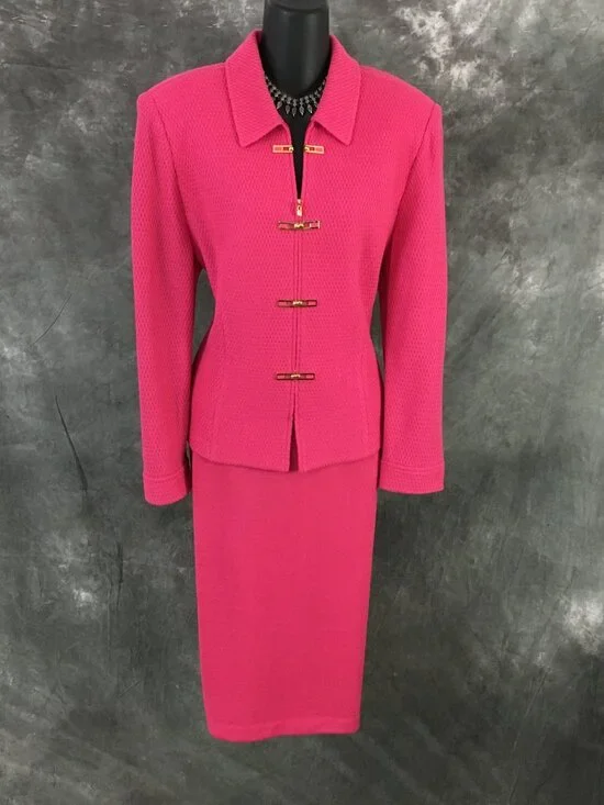BEAUTIFUL St John collection knit pink jacket skirt suit size 12 - Picture 3 of 10